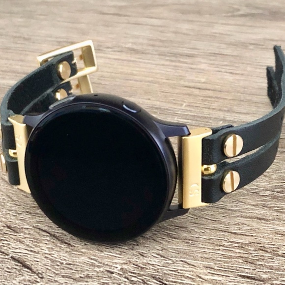 Galaxy Active Black & Gold Leather Straps Bracelet